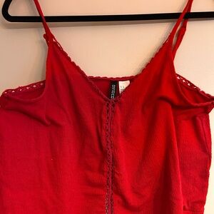 H&M Red Crochet-Trim V-Neck Tank Top